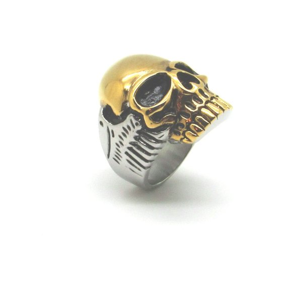 Stainless steel gold plated skull ring - Picture 1 of 5